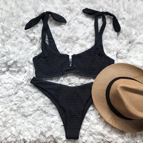 Zaful Other - Zaful Smocked Tie Bikini